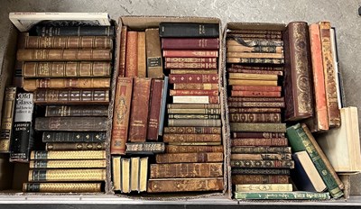 Lot 525 - Three boxes of assorted antique leather bound...
