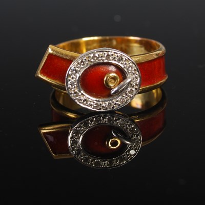 Lot 208D - An 18ct gold, enamel and diamond chip buckle...