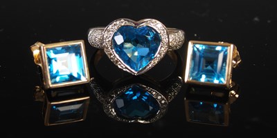 Lot 208U - A 9ct gold topaz and diamond chip heart-shaped...