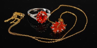 Lot 208V - A 9ct white gold Mexican fire opal and diamond...