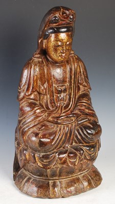 Lot 548 - A Chinese carved wood figure of Guanyin, late...