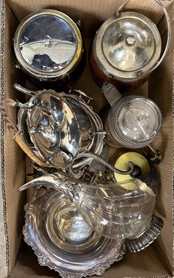 Lot 603 - Box - assorted EP wares to include a claret...