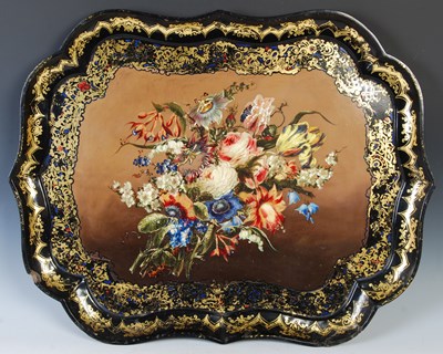 Lot 174 - A late 19th century papier maché tray,...