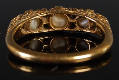 Lot 35 - A yellow metal diamond chip and split pearl...