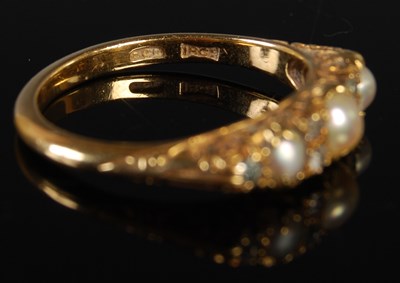 Lot 35 - A yellow metal diamond chip and split pearl...