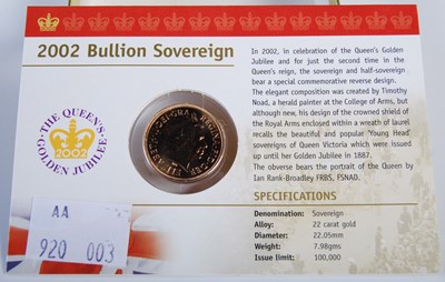 Lot 56 - A Royal Mint gold bullion sovereign dated 2002.