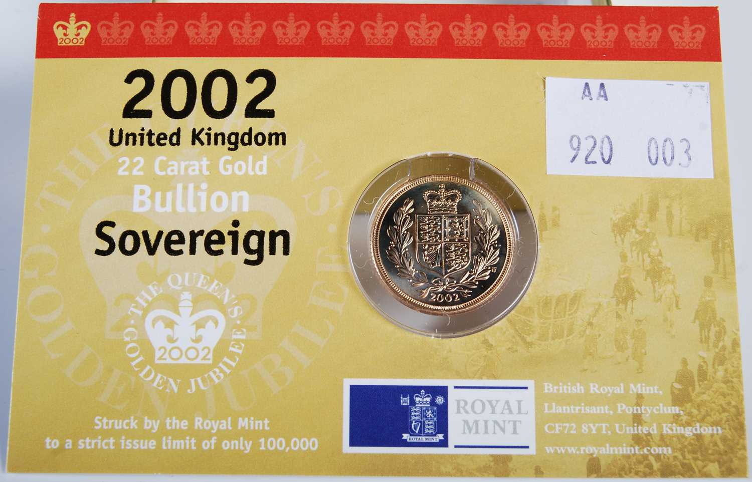 Lot 56 - A Royal Mint gold bullion sovereign dated 2002.