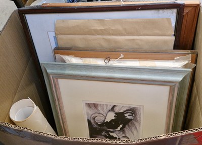 Lot 629 - A box of assorted decorative pictures and prints.