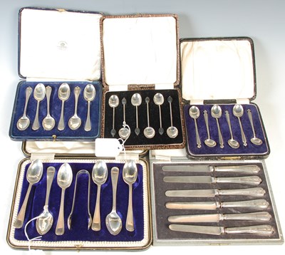 Lot 258 - Five cased sets of assorted silver flatware to...