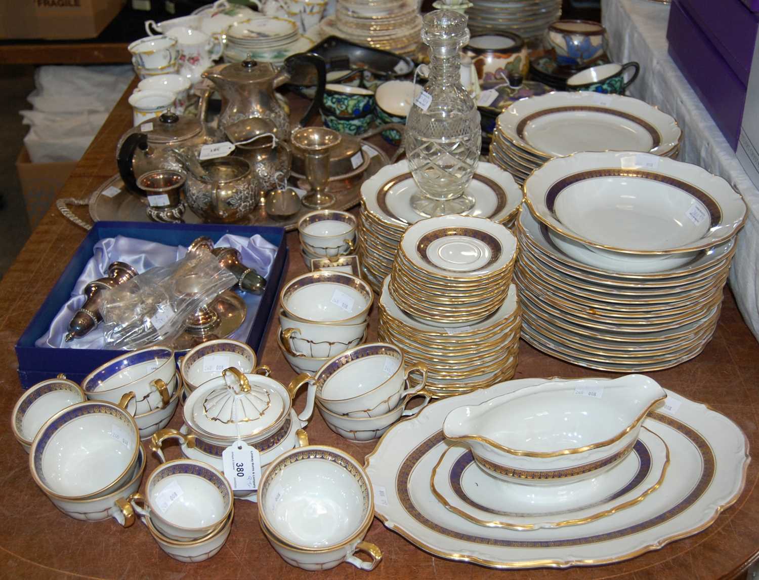Lot 380 - A Continental porcelain blue and gilt part...