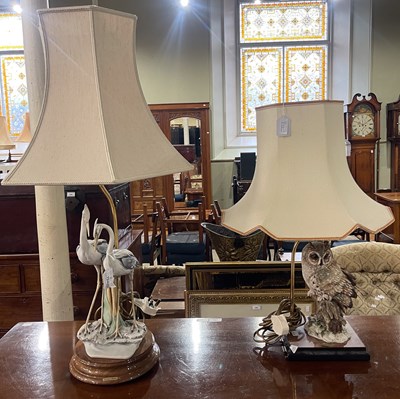 Lot 755 - Two composite table lamps and shades, one...