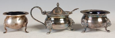 Lot 151 - A harlequin three piece silver cruet set...