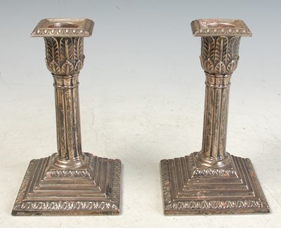 Lot 178 - A pair of Sheffield silver candlesticks with...