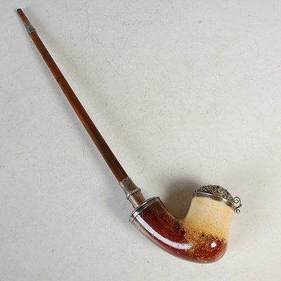 Lot 243 - A white metal mounted Meerschaum pipe with...