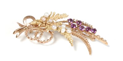 Lot 267 - A 9ct gold, pearl and amethyst spray brooch,...