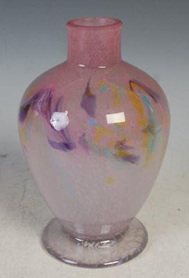 Lot 481 - A Monart glass lamp base, mottled pink, yellow,...