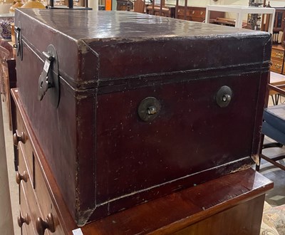 Lot 743 - A Chinese vintage leather and brass mounted...