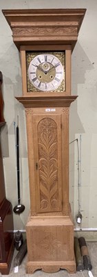 Lot 752 - A blondewood oak cased longcase clock, John...