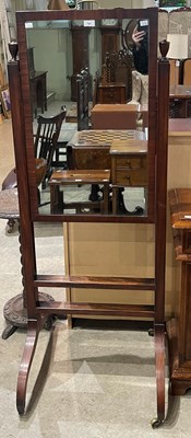 Lot 791 - An antique mahogany cheval mirror, with rise...
