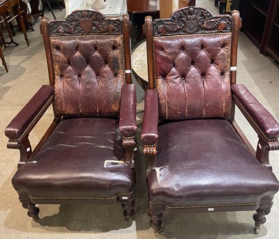 Lot 812 - A pair of 19th century mahogany, leather and...