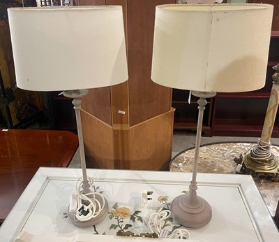 Lot 827 - A pair of table lamps and shades, 67.5cm high.