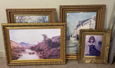 Lot 838 - A group of four decorative gilt framed prints...