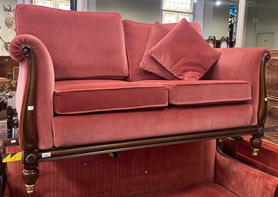 Lot 776 - A modern velvet upholstered two seat sofa with...