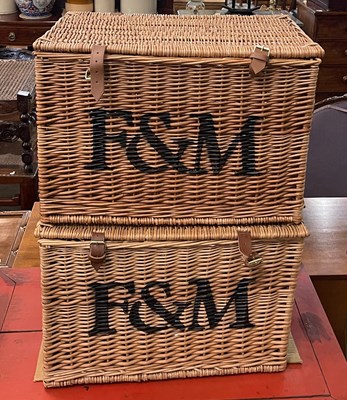 Lot 778 - A pair of Fortnum & Mason twin handled wicker...