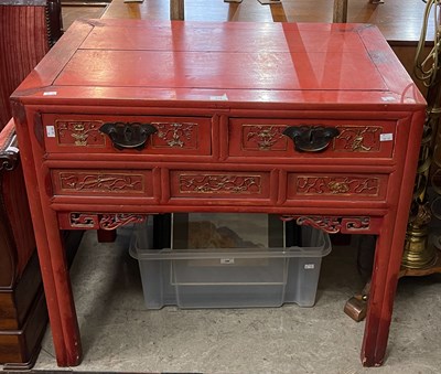 Lot 779 - A Chinese red and gilt decorated rectangular...