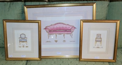 Lot 819A - Three gilt framed prints depicting furniture...