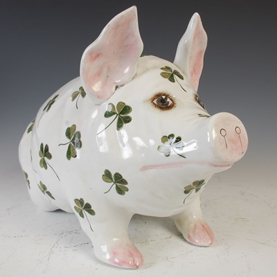 Lot 793 - A Wemyss pottery pig, decorated with shamrocks,...