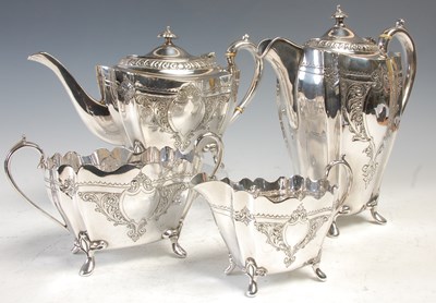 Lot 521 - A late Victorian four piece EPNS tea set, with...