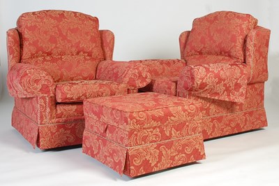 Lot 27 - A pair of modern upholstered armchairs, with...