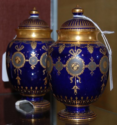Lot 6 - A pair of Crown Derby cobalt blue ground...