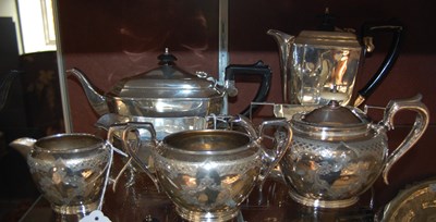 Lot 488 - Four piece electroplated tea set; together...