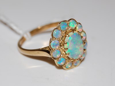 Lot 46 - A 9ct gold opal cluster ring, ring size 'O',...