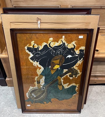 Lot 837 - A printed Batique panel depicting girl playing...