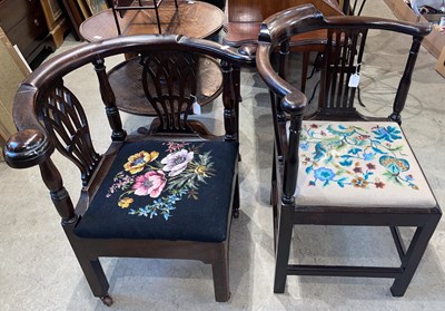 Lot 943 - Two antique horseshoe-back corner armchairs,...