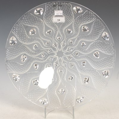 Lot 18 - A Lalique clear and frosted glass Serpentine...