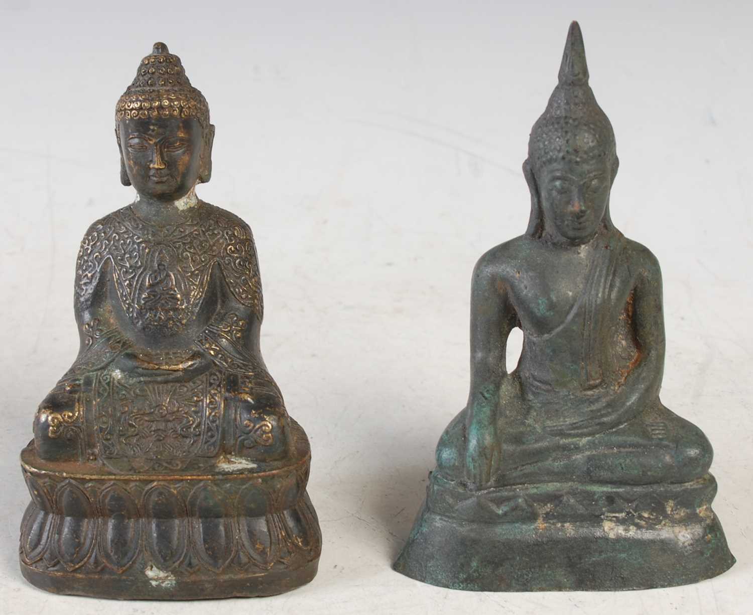 Lot 30 - Two Chinese bronze figures of Buddha, one with...