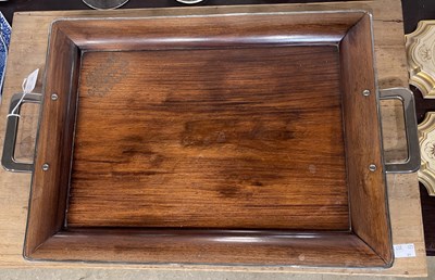 Lot 473 - A Japanese silver mounted darkwood rectangular...