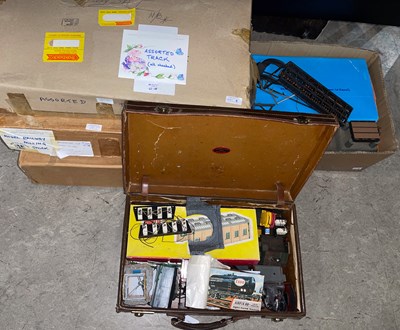 Lot 481 - Four boxes and a vintage suitcase containing a...