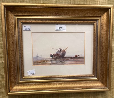 Lot 500 - Arthur Hughes Beach scene at lowtide with...