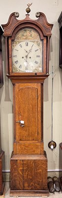 Lot 572 - A 19th century oak longcase clock, the enamel...
