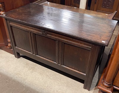 Lot 555 - A 19th century oak coffer, the hinged...