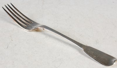 Lot 132 - A set of six London silver table forks, fiddle...