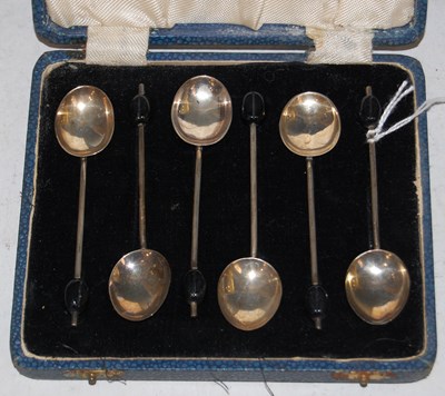 Lot 200 - A cased set of six Birmingham silver coffee...