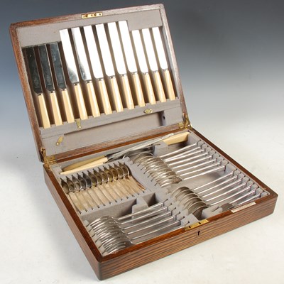 Lot 398 - A Romney Plate oak cased canteen of cutlery...