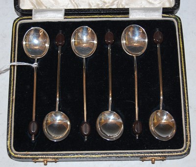 Lot 141 - A cased set of six Birmingham silver coffee...
