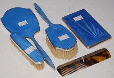 Lot 152 - A Birmingham silver and blue enamel five-piece...